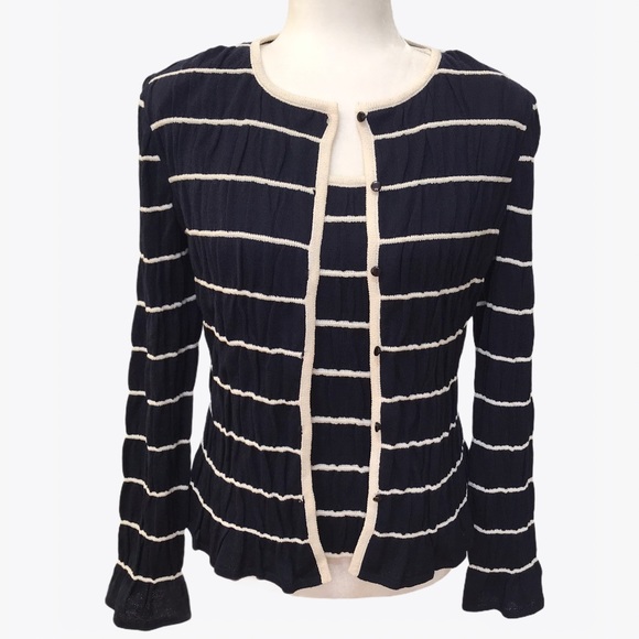 St. John 56% Wool Striped Cardigan and Top Set - S - Picture 13 of 17